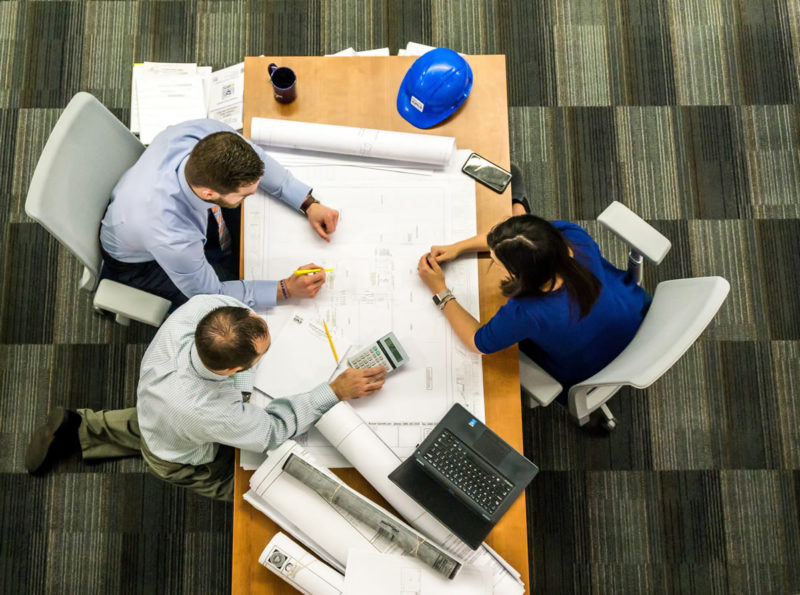 Civil Engineering Students working at table