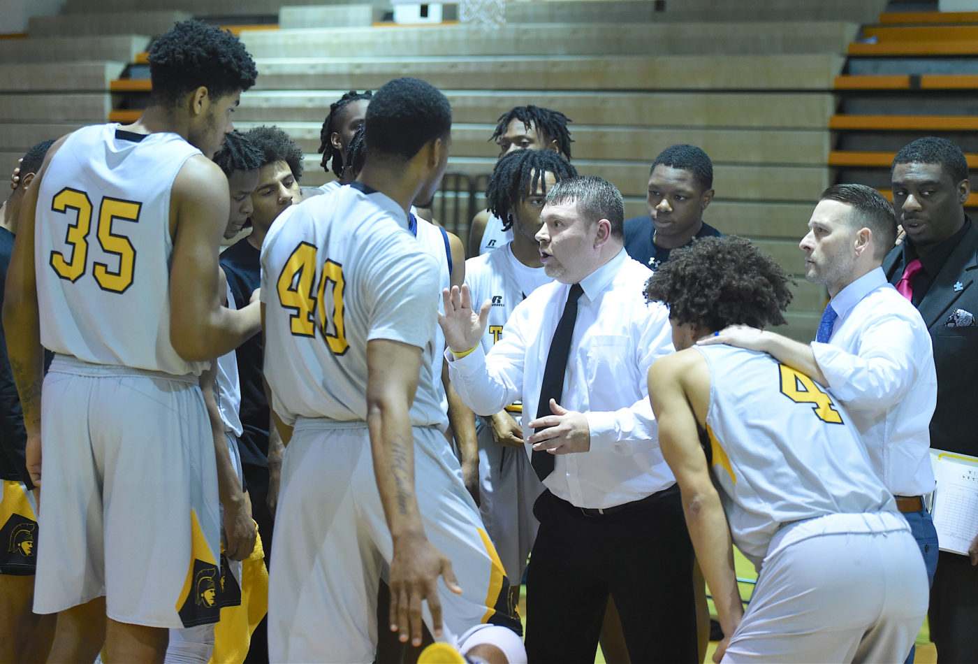 Men's basketball huddle