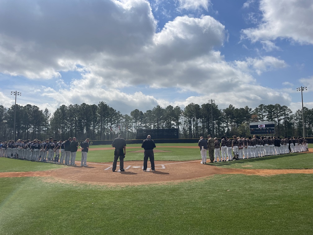 Both Teams Lined Up For The National Anthem