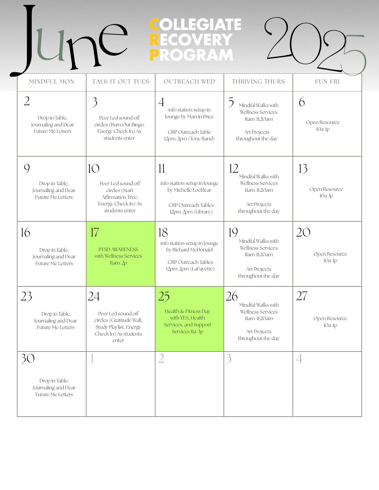 Crp June Program Calendar