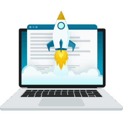 Clipart Image of a Rocket in front of Laptop