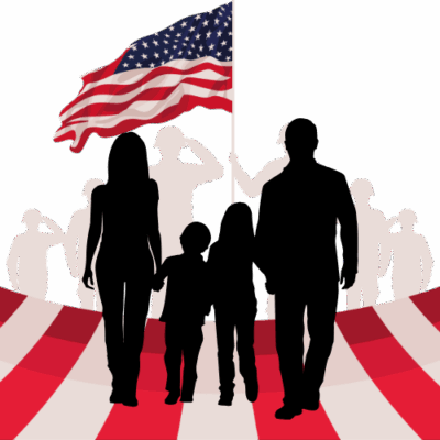 Clipart of Veteran With Family with American flag in the background